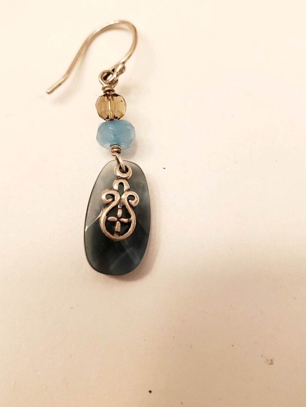 SILPADA Sterling Silver Evening Tide Teardrop Dangle SINGLE Earring Blue Glass